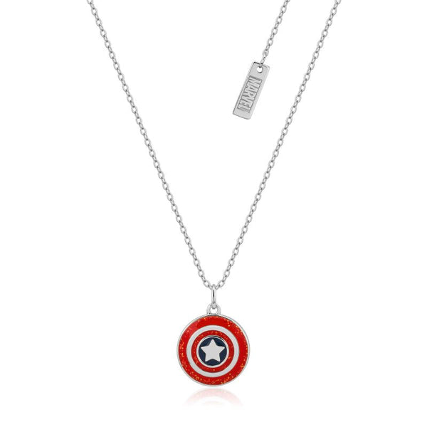 Captain America Enamel Shield Necklace - Sterling Silver 925 with Rhodium