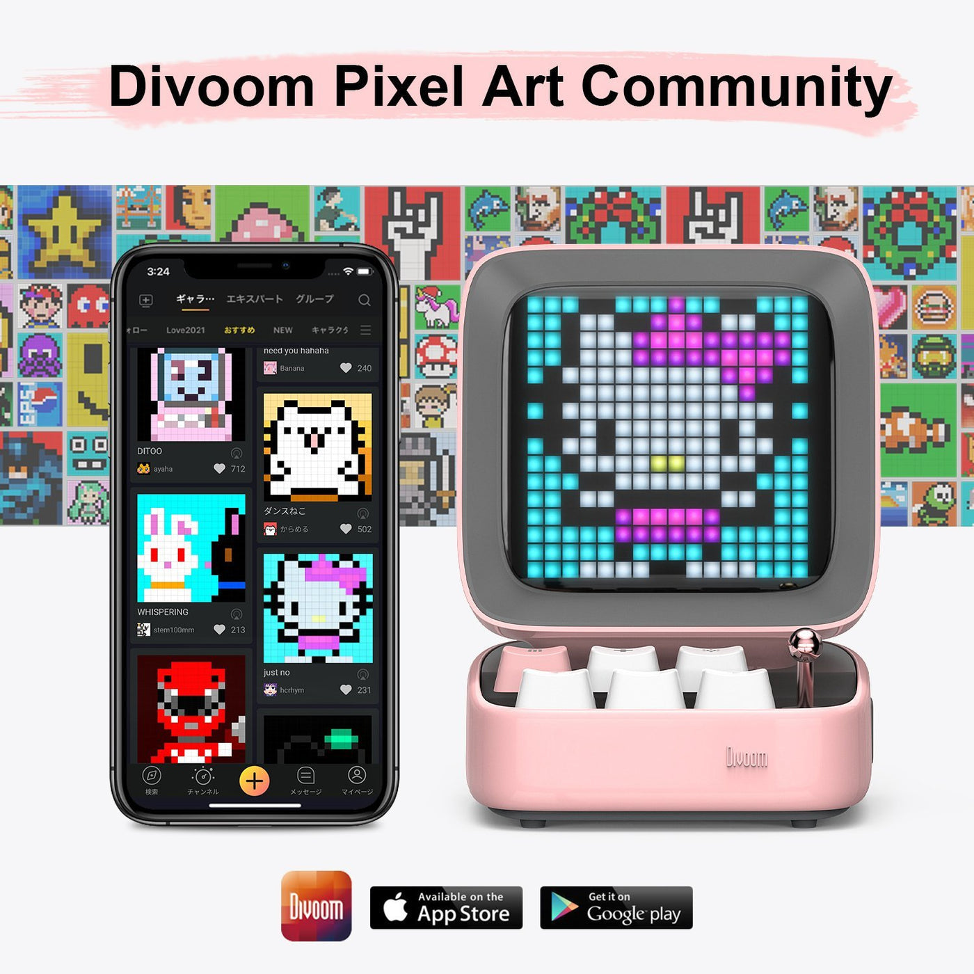 Divoom Ditoo-Pro Retro Pixel Art Bluetooth Speaker Pink